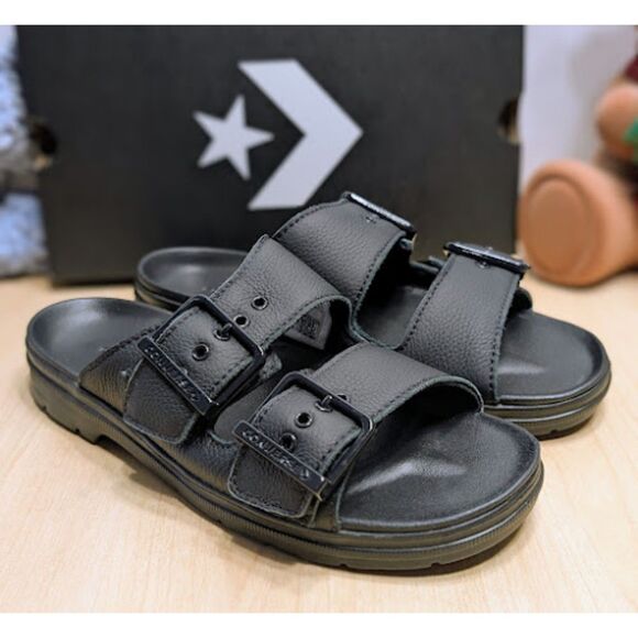 Converse CTAS Black Leather Lugged Flatform Two Strap Sandals Women's Size 9 NIB - Picture 3 of 14